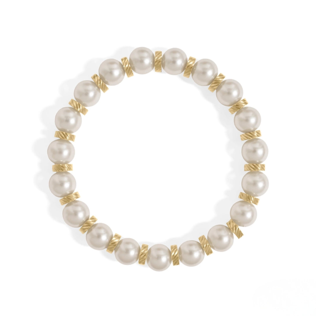 18K Gold Textured Spacer Kiska Glass Pearl Bracelet - Water Resistant