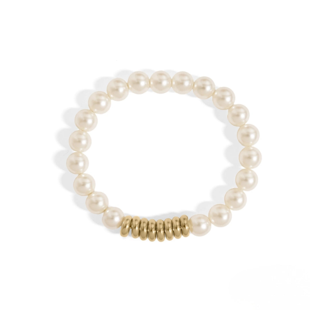 18K Gold Spacer & Kiska Glass Pearl Bracelet - Water Resistant