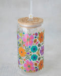 Floral Glass Tumbler w/Lid & Straw by Natural Life