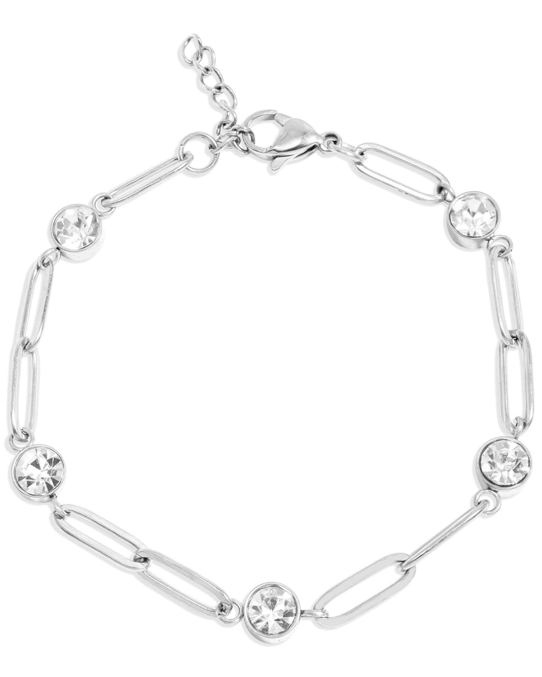 Stainless Steel Rhinestone Paperclip Bracelet - Water Resistant