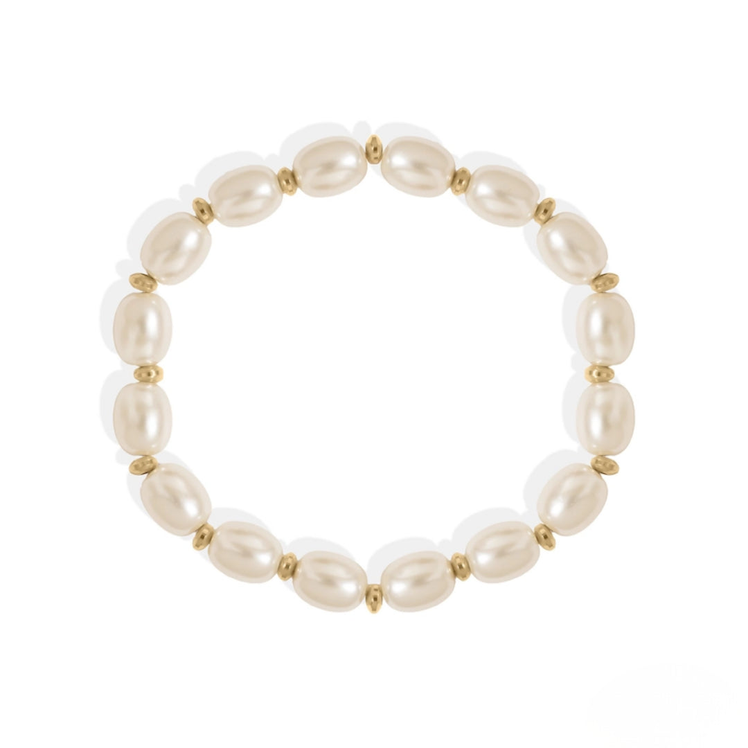 18K Gold and Oval Kiska Glass Pearl Bracelet – Water Resistant