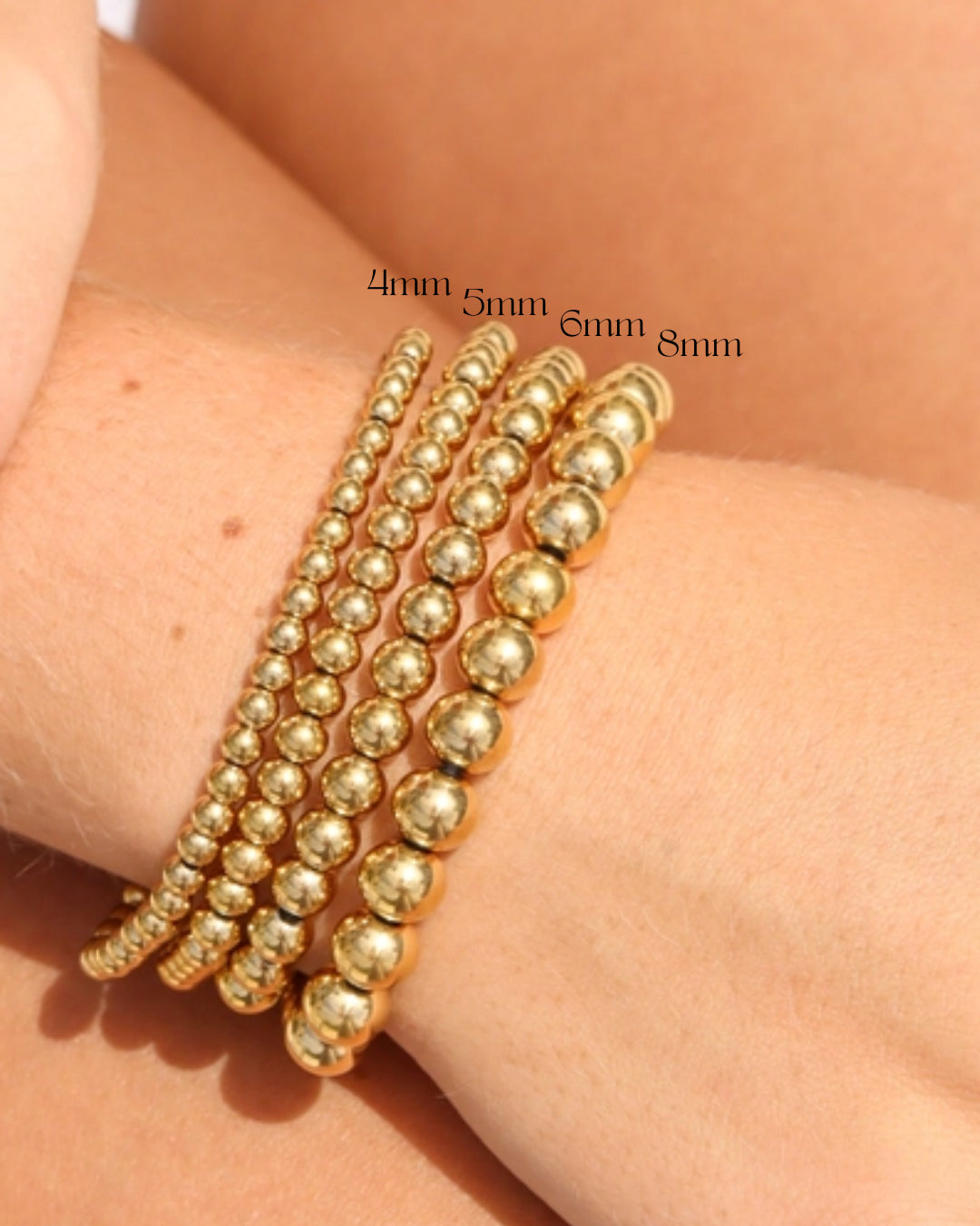 5mm Gold Beaded Stretch Bracelet - Water Resistant