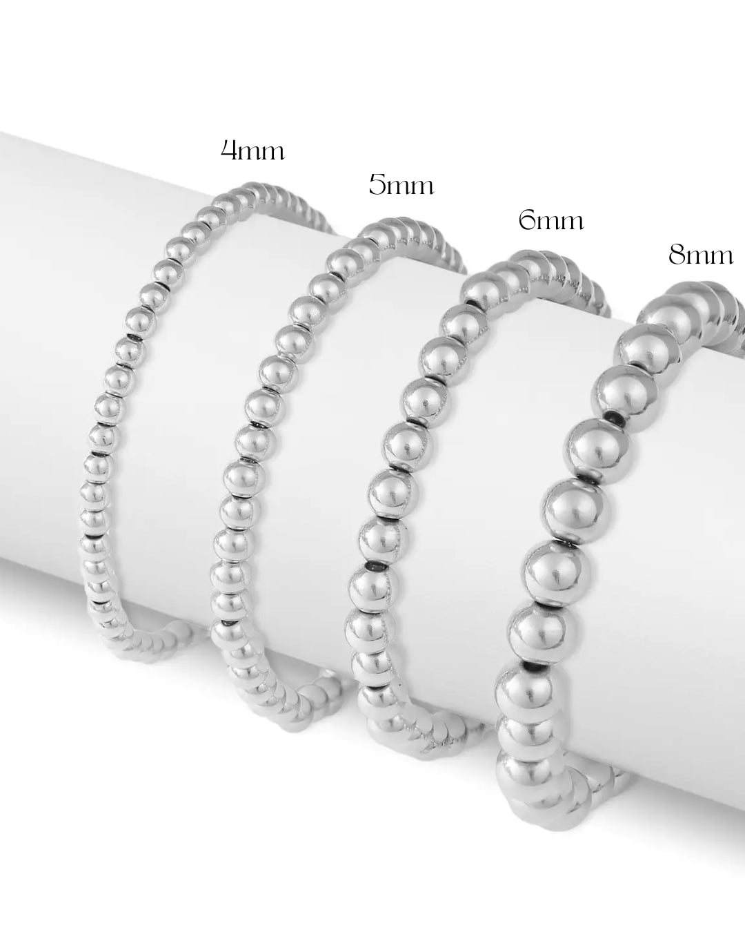 6mm Stainless Steel Beaded Stretch Bracelet - Water Resistant
