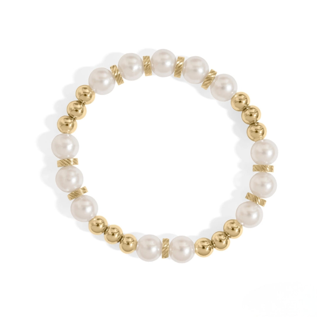 18K Gold and 8mm Kiska Glass Pearl Bracelet - Water Resistant