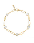 18K Gold Rhinestone Stone Paperclip Chain Bracelet - Water Resistant
