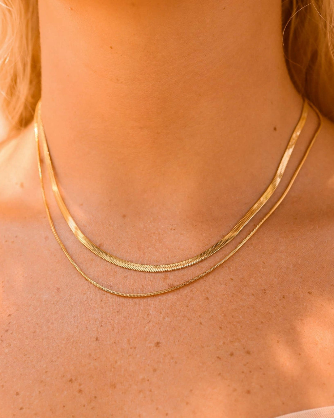 18K Gold Herringbone 20" Chain Necklace - Water Resistant