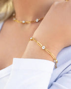 18K Gold Rhinestone Stone Paperclip Chain Bracelet - Water Resistant