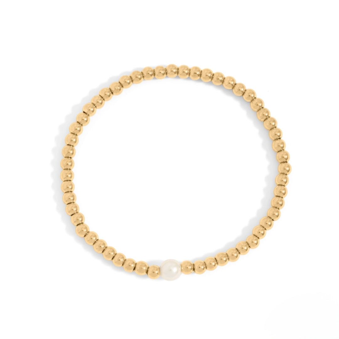 18K Gold 8mm Single Kiska Glass Pearl Bracelet - Water Resistant